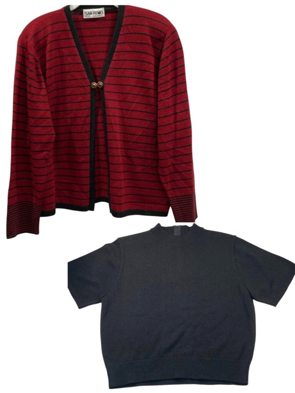 Vintage 80s San Remo Striped Twin Sweater Set PL Red Black Nautical Retro Sailor